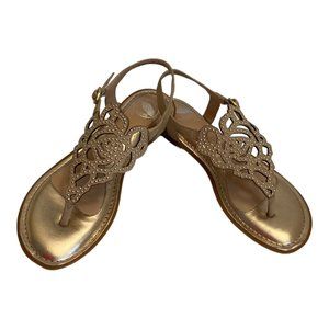 NURTURE Serenity Sander Beige Adjustable Studded Slingback Flat Sandals Sz8M NEW